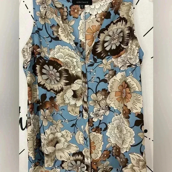 Sanctuary Floral Craft Printed Ruffled Shell Button Down Sleeveless Blouse Top - Picture 2 of 7